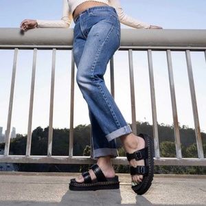 MYLES BRANDO LEATHER BUCKLE SLIDE SANDALS